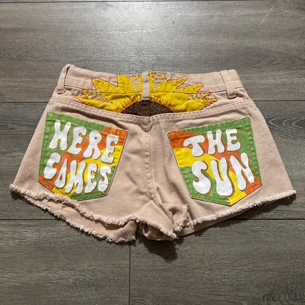 Custom hand-painted & embroidered denim shorts